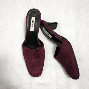 DKNY Burgundy Suede Kitten Heel Mules Size 8 M